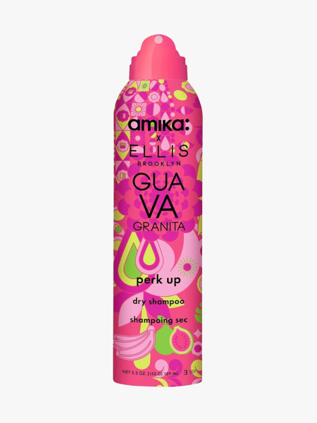 Amika x Ellis Brooklyn Guava Granita Perk Up Dry Shampoo in branded component on a light gray background